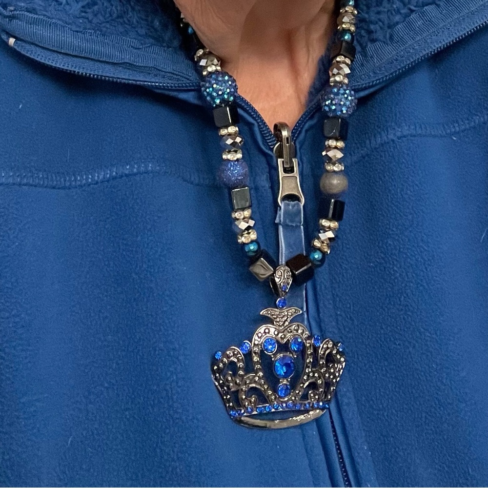 Handmade Silver and Blue Necklace with Crown
